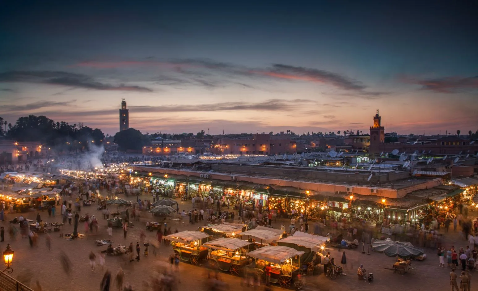 Jemaa el-Fna square in Marrakech at night during a Morocco city tour