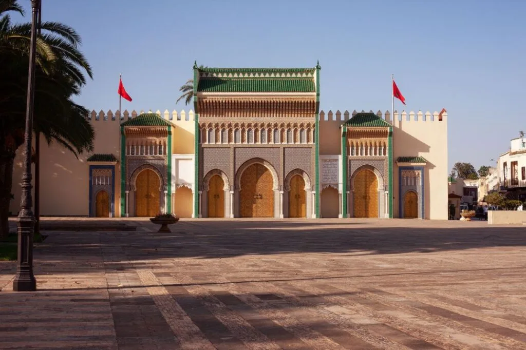 Golden gate of the Royal Palace in Fes, one of the famous architectural landmarks visited on Morocco imperial cities tours.