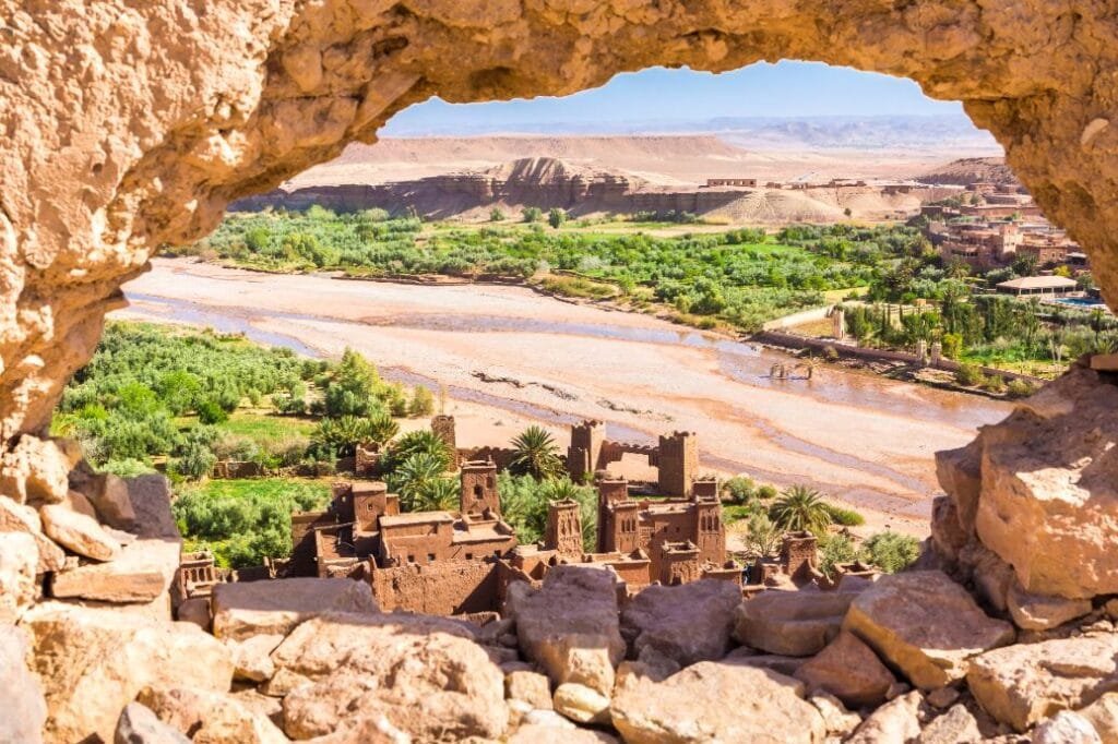 Historic ksar of Ait Ben Haddou, a UNESCO World Heritage site in Morocco with traditional adobe architecture.